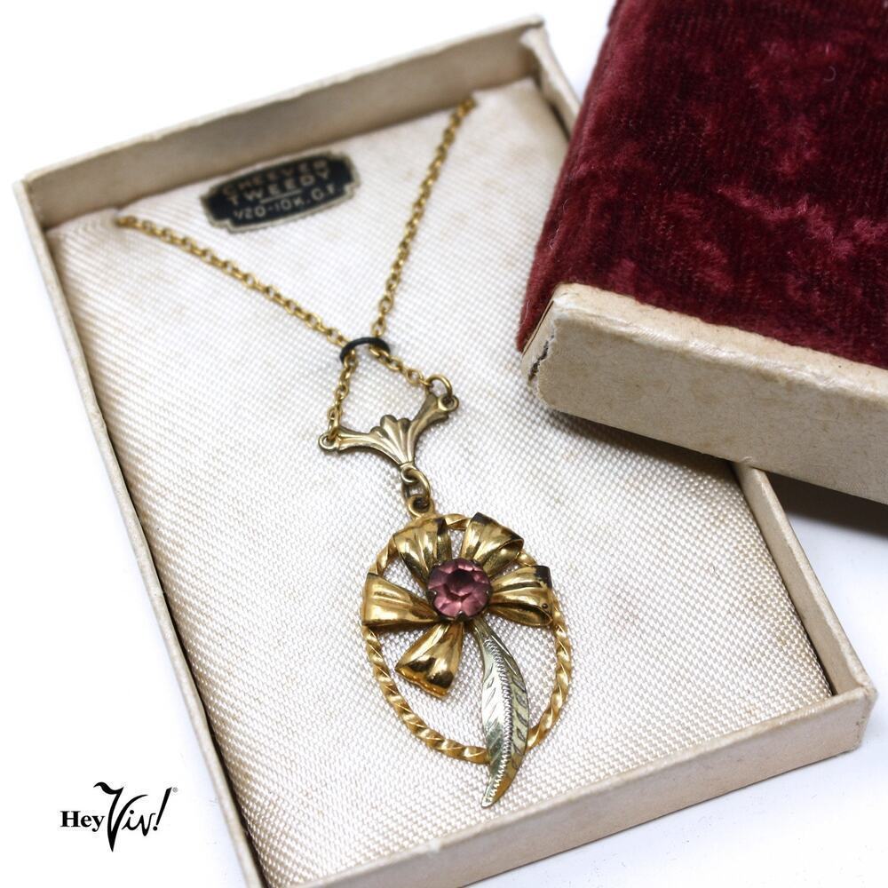 Vintage Cheever Tweedy Pendant Necklace 10KT GF Signed in Original Box - Hey Viv